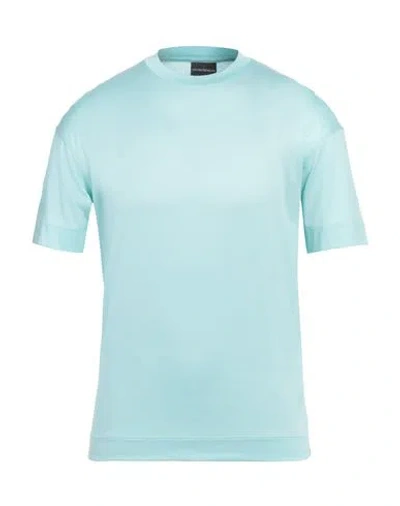 Emporio Armani Man T-shirt Sky Blue Size M Lyocell, Cotton