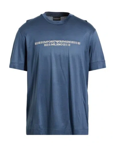 Emporio Armani Man T-shirt Slate Blue Size L Lyocell, Cotton