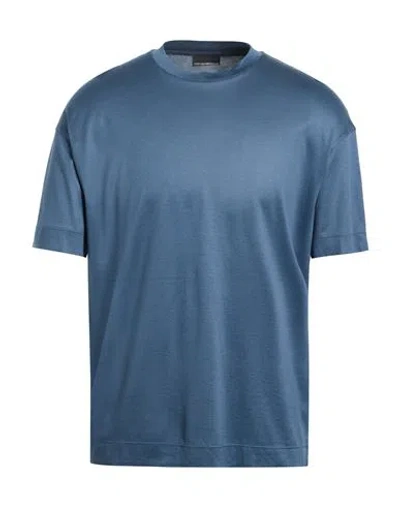 Emporio Armani Man T-shirt Slate Blue Size L Lyocell, Cotton In Gray