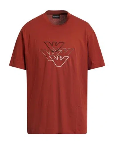 Emporio Armani Man T-shirt Tan Size L Cotton In Red