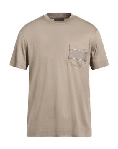 Emporio Armani Man T-shirt Taupe Size L Lyocell, Cotton In Brown