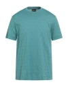 Emporio Armani Man T-shirt Turquoise Size L Cotton In Blue