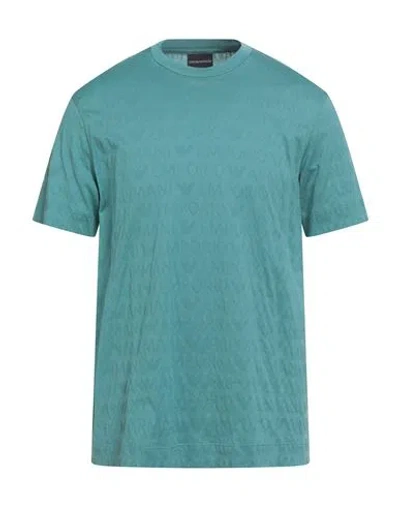 Emporio Armani Man T-shirt Turquoise Size L Cotton In Blue