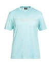 Emporio Armani Man T-shirt Turquoise Size M Lyocell, Cotton In Blue