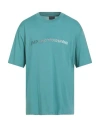 Emporio Armani Man T-shirt Turquoise Size S Cotton In Blue