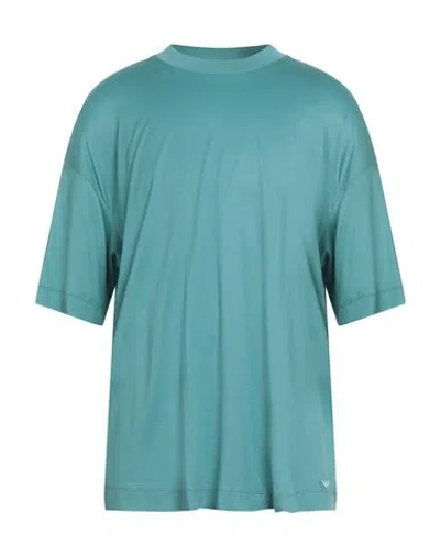Emporio Armani Man T-shirt Turquoise Size Xxxl Lyocell, Cotton In Blue