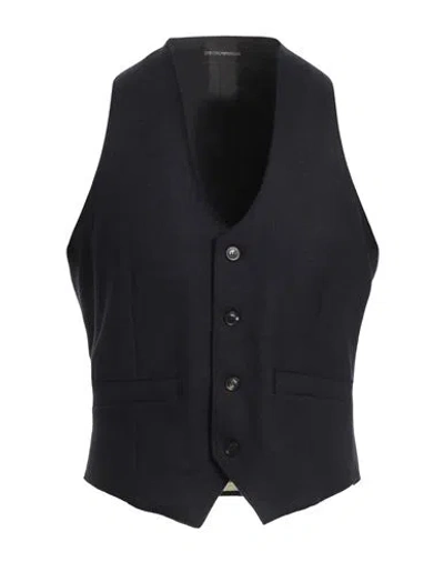 Emporio Armani Man Tailored Vest Midnight Blue Size 42 Virgin Wool In Blue