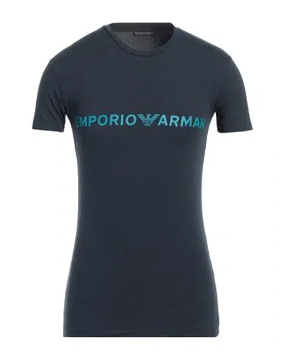 Emporio Armani Man Undershirt Navy Size M Cotton, Elastane In Navy Blue