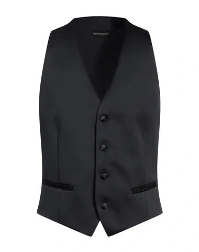 Emporio Armani Man Tailored Vest Midnight Blue Size 40 Polyester, Silk In Navy
