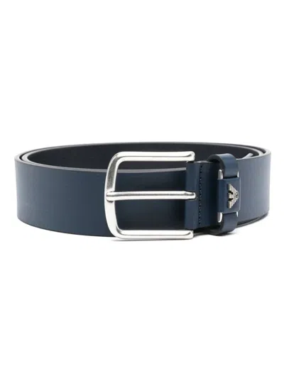 Emporio Armani Logo-plaque Leather Belt In Grey