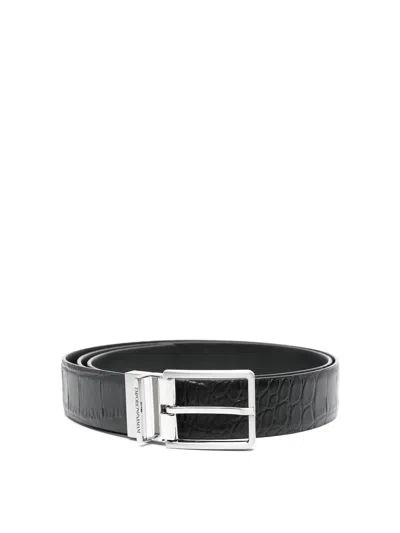 Emporio Armani Embossed-crocodile Leather Belt In Azul