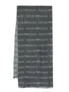 Emporio Armani Wool-blend Scarf With All-over Jacquard Lettering In Blue