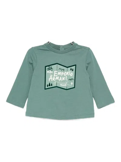 Emporio Armani Babies' Map-print Long-sleeve T-shirt In Gray