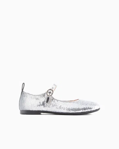 Emporio Armani Kids' Mary Janes With All-over Sequins In Silver