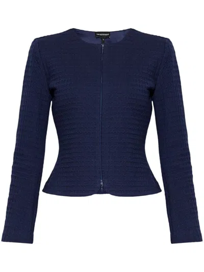 Emporio Armani Matelassé Cotton Jacket In Blue