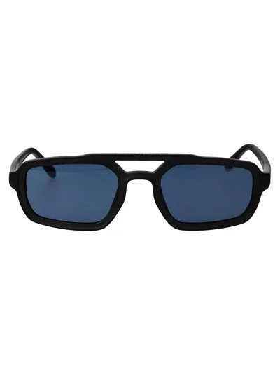 Emporio Armani Matte Black Acetate Sunglasses In Blue
