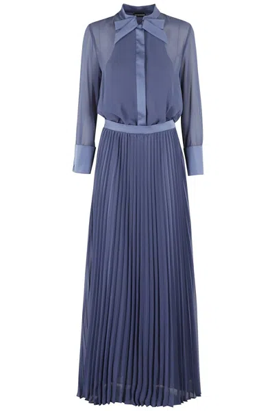 Emporio Armani Maxi Dress In Techno Georgette In Blue