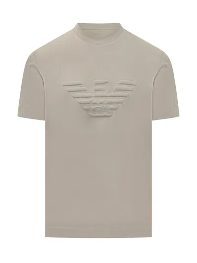 Emporio Armani Maxi Logo Raised T-shirt In 100% Cotton In Pussywillow Gray Dis 1 Big Eagle