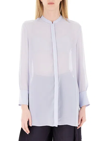 Emporio Armani Maxi Techno Georgette Long Sleeve Shirt In White