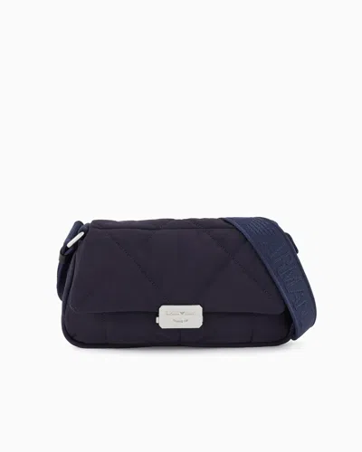 Emporio Armani Medium Shoulder Bag In Matelassé Nylon In Blue