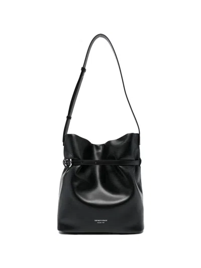 Emporio Armani Buckle Leather Bucket Bag In Black