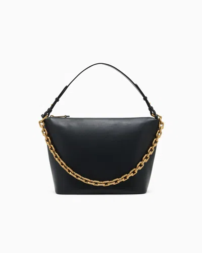 Emporio Armani Medium Leather Hobo Bag With Chain In Black