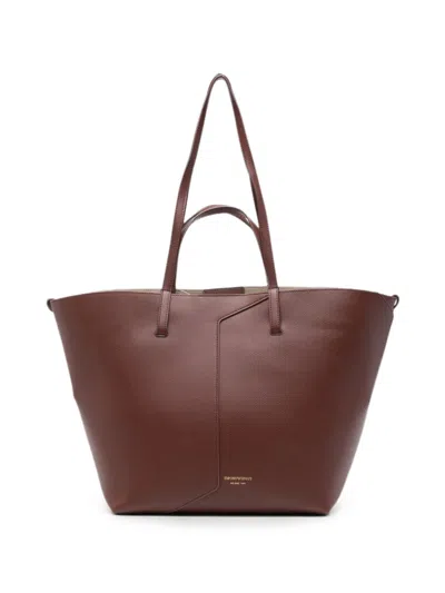Emporio Armani Medium Leather Tote Bag In Brown