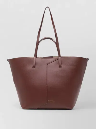 Emporio Armani Medium Leather Tote Bag Dual Handles Textured In Brown
