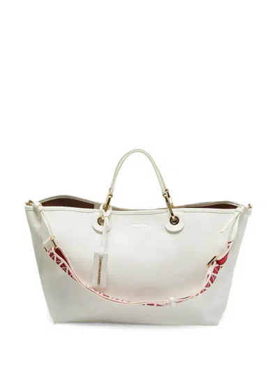 Pre-owned Emporio Armani Medium Myea Pebble-effect Tote Bag In White