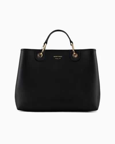 Emporio Armani Medium Myea Shopper Bag With Deer Print In Deep Black