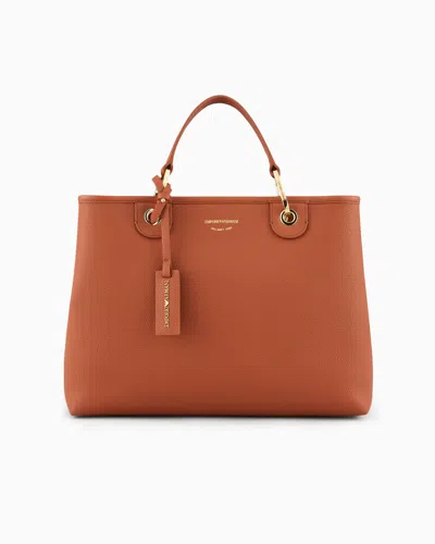 Emporio Armani Official Store Medium Myea Shopper Bag With Deer Print In Tobacco