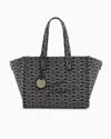 Emporio Armani Medium Shopper Bag In Jacquard Canvas With All-over Monogram In Blue