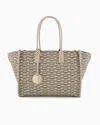 Emporio Armani Medium Shopper Bag With All-over Monogram Print In Beige