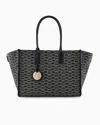 Emporio Armani Official Store Medium Shopper Bag With All-over Monogram Print In Noir