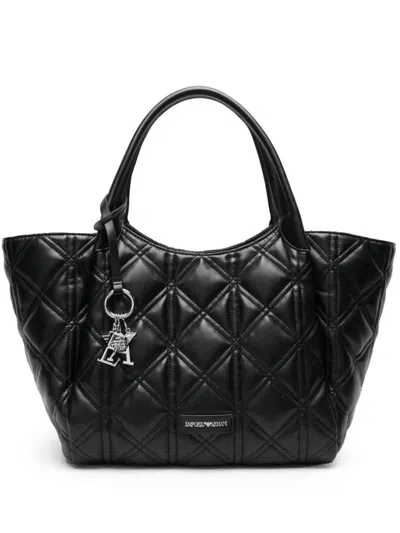 Emporio Armani Quilted Diamond Tote Bag With Top Handles In Black