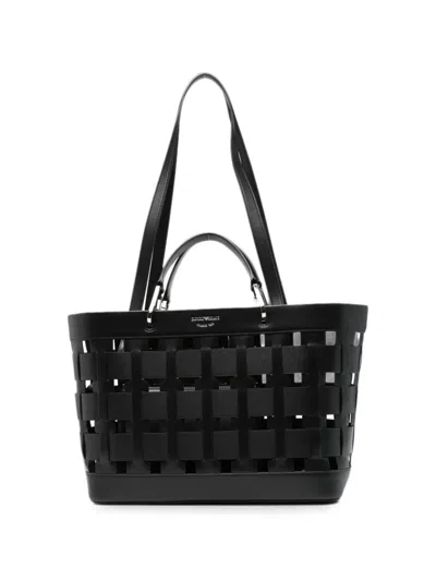 Emporio Armani Medium Woven Tote Bag In Black