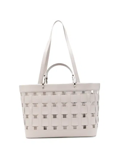 Emporio Armani Medium Tote Bag Cut Out Weave Design In Blue