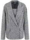 Emporio Armani Mélange Double-breasted Blazer In Grey