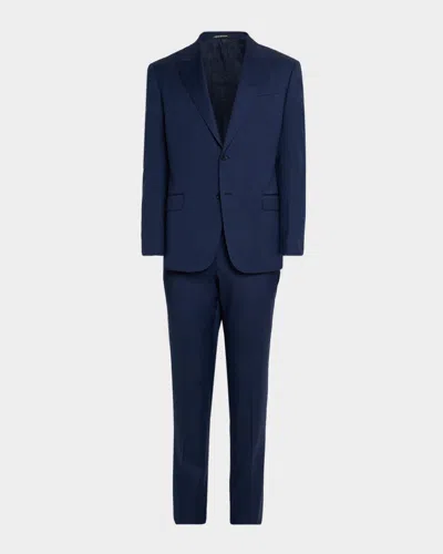 Emporio Armani Men's 130s Wool Micro-herringbone Peak Lapel G Line Suit In Blue