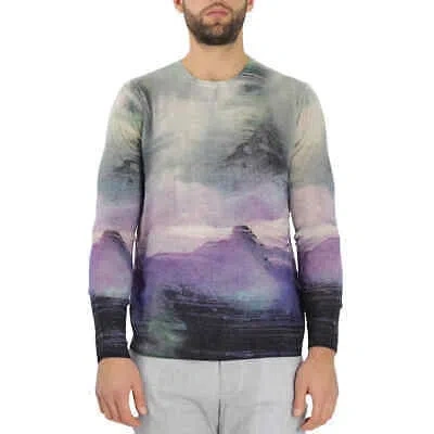Pre-owned Emporio Armani Men's Abstract Print Cashmere Sweater, Size Medium In Purple