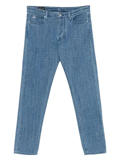 EMPORIO ARMANI MEN'S ALLOVER LOGO DENIM JEANS