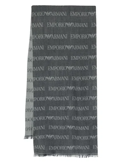 EMPORIO ARMANI MEN'S ALLOVER LOGO WOOL BLEND SCARF