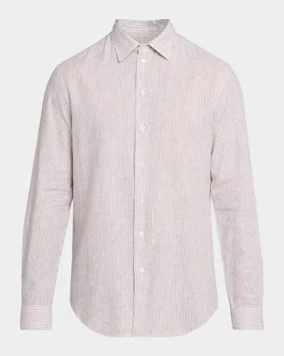 Emporio Armani Men & Apos;s Cotton And Linen Fine-stripe Sport Shirt In Pink
