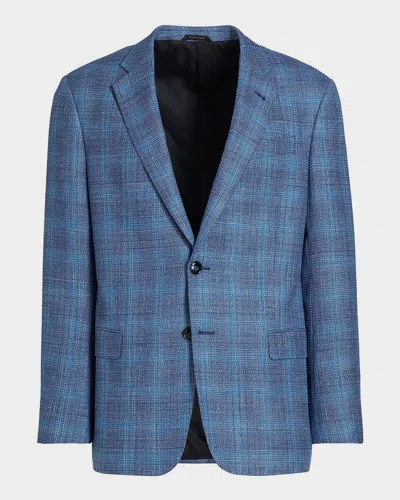Emporio Armani Men & Apos;s Wool-blend Plaid Sport Coat In Blue