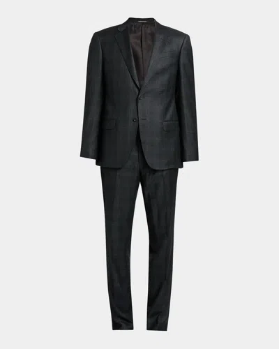 Emporio Armani Men's Plaid Wool Single-breasted Suit In Black