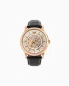 Emporio Armani Men's Automatic Black Leather Watch In Multicoloured
