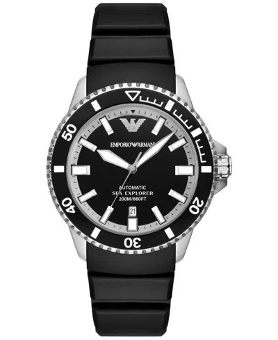 EMPORIO ARMANI MEN'S AUTOMATIC BLACK SILICONE STRAP WATCH 42MM