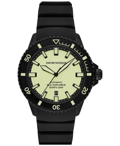 EMPORIO ARMANI MEN'S AUTOMATIC SEA EXPLORER BLACK SILICONE STRAP WATCH 43MM