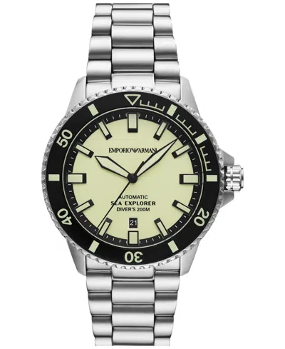 Emporio Armani Men's Automatic Sea Explorer Stainless Steel Bracelet Watch 43mm In Silver
