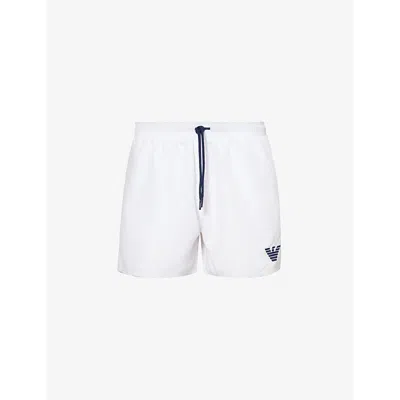 Emporio Armani Mens Bianco Brand-embroidered Drawstring Swim Shorts